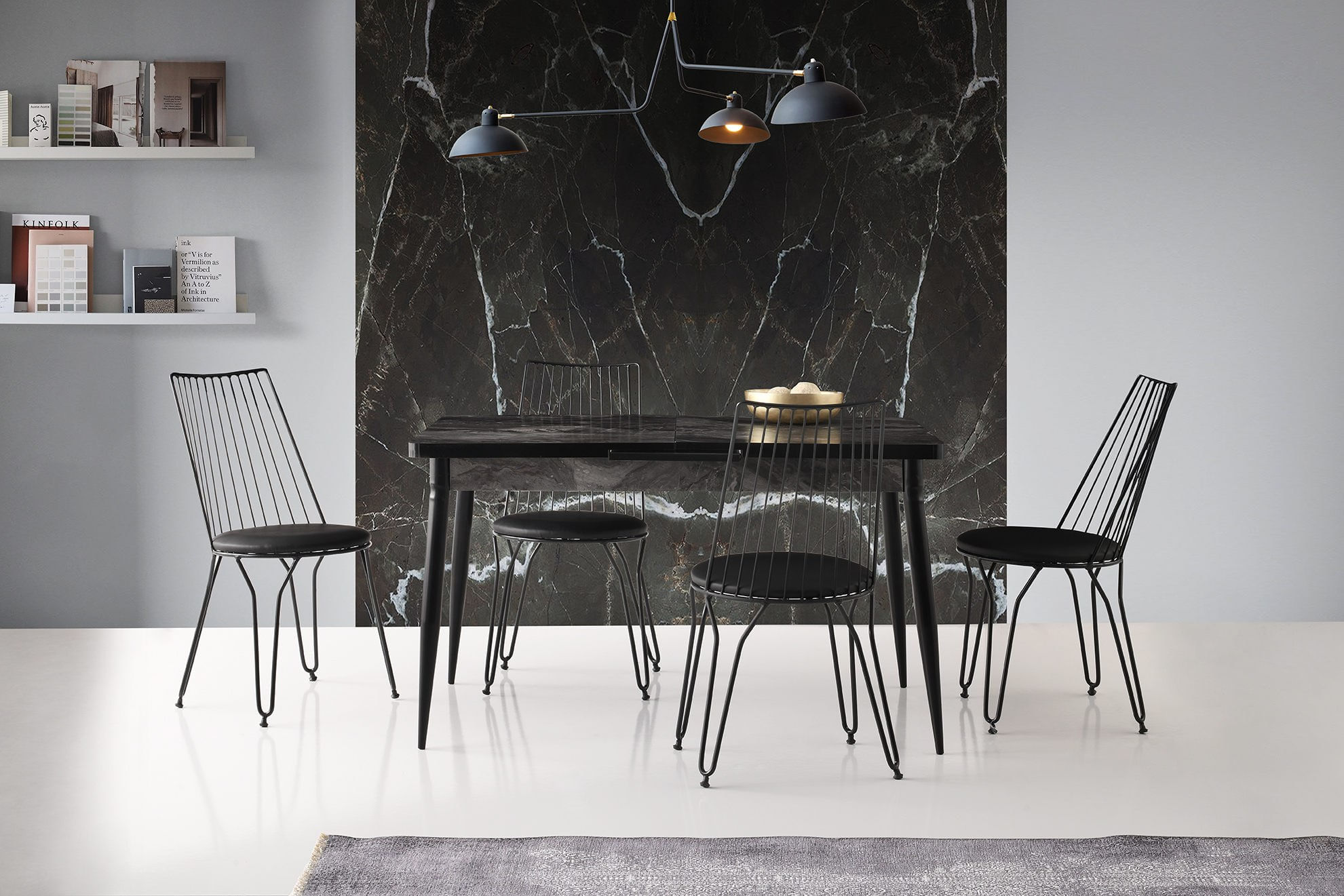 Set scaune, Hanah Home, metal, piele ecologica, negru, 44x44x84 cm — imaginea 2