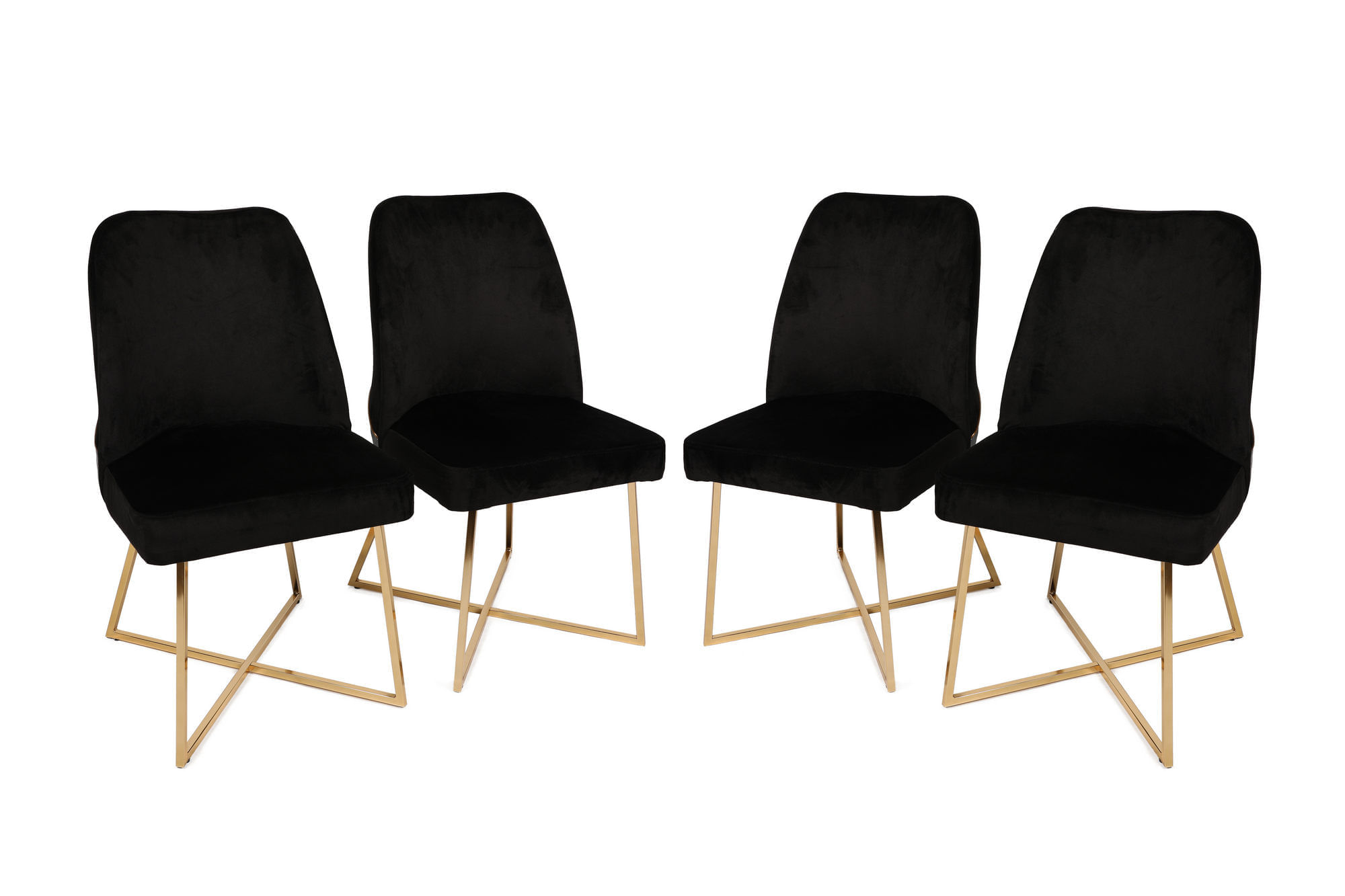 Set scaune, Hanah Home, metal, catifea sau piele ecologica, auriu negru, 50x49x90 cm (4 bucati)