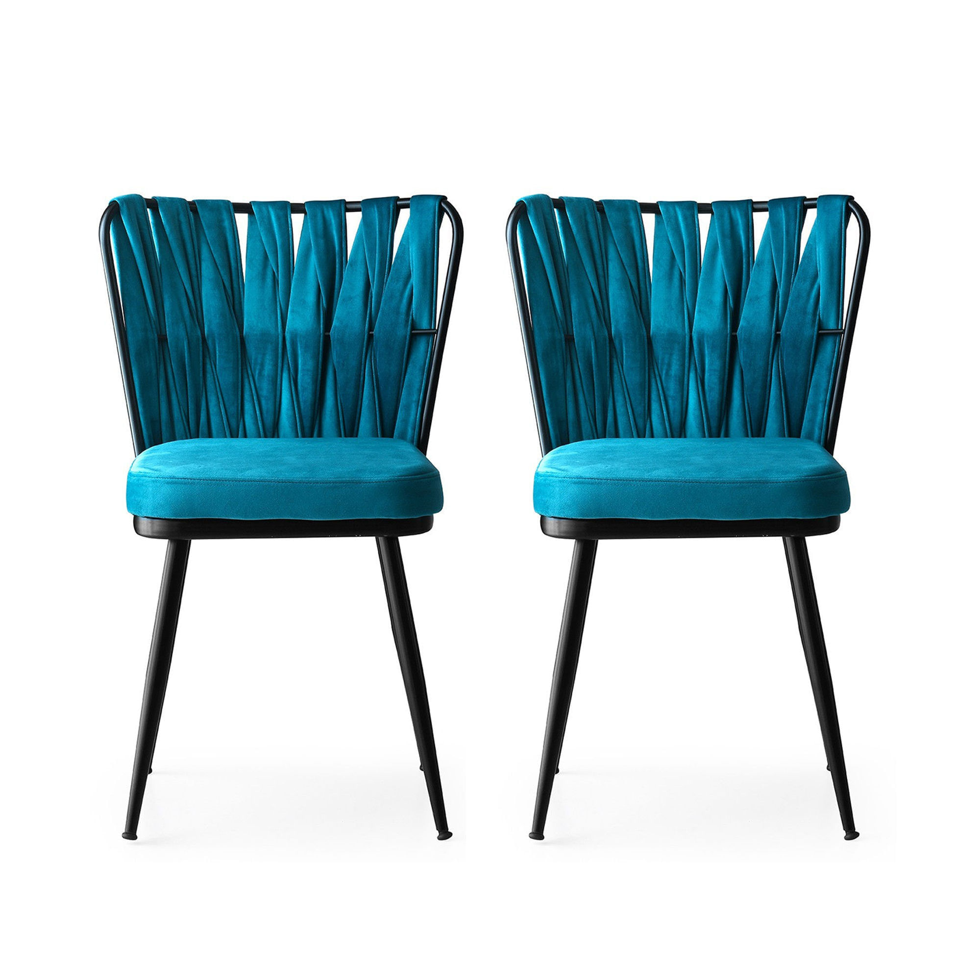 Set scaune, Hanah Home, metal, catifea, negru si albastru, 43x43x82 cm