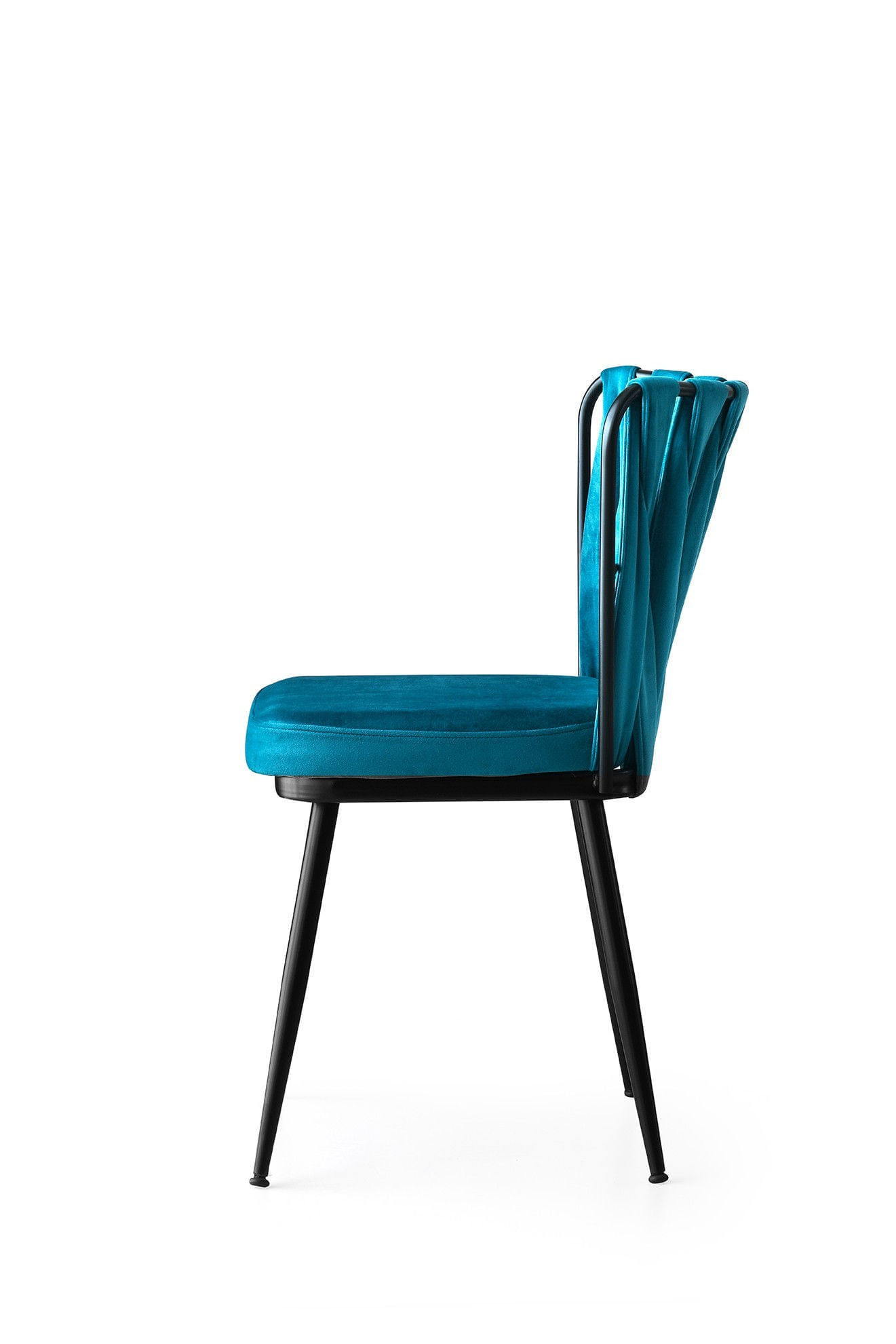 Set scaune, Hanah Home, metal, catifea, negru si albastru, 43x43x82 cm — imaginea 3