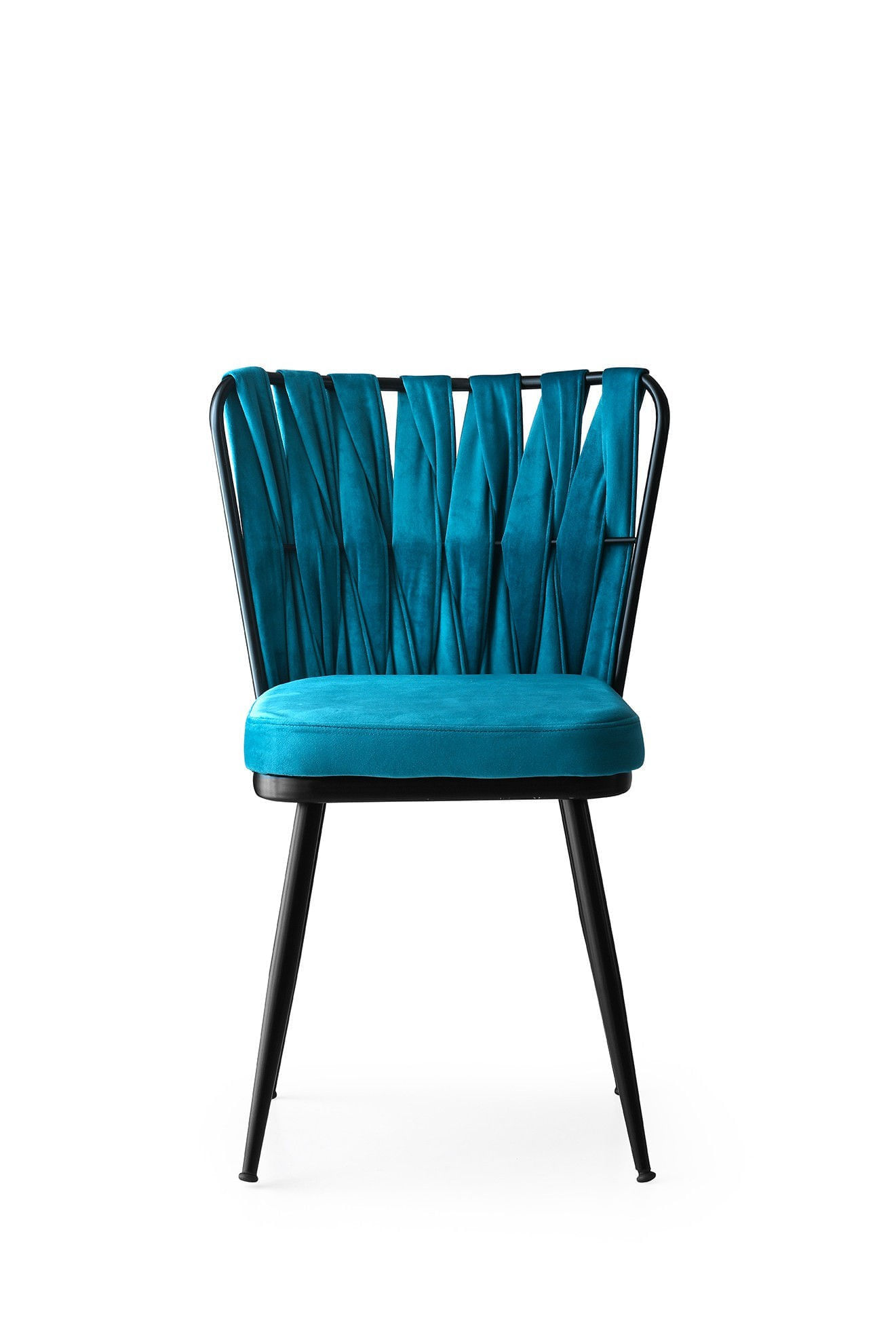 Set scaune, Hanah Home, metal, catifea, negru si albastru, 43x43x82 cm — imaginea 6