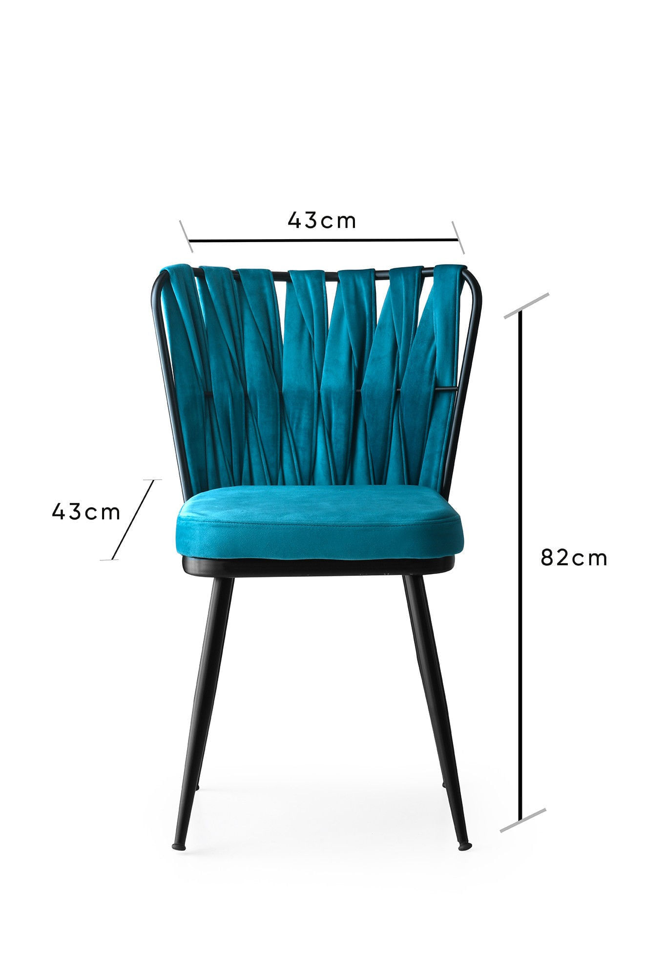 Set scaune, Hanah Home, metal, catifea, negru si albastru, 43x43x82 cm — imaginea 7