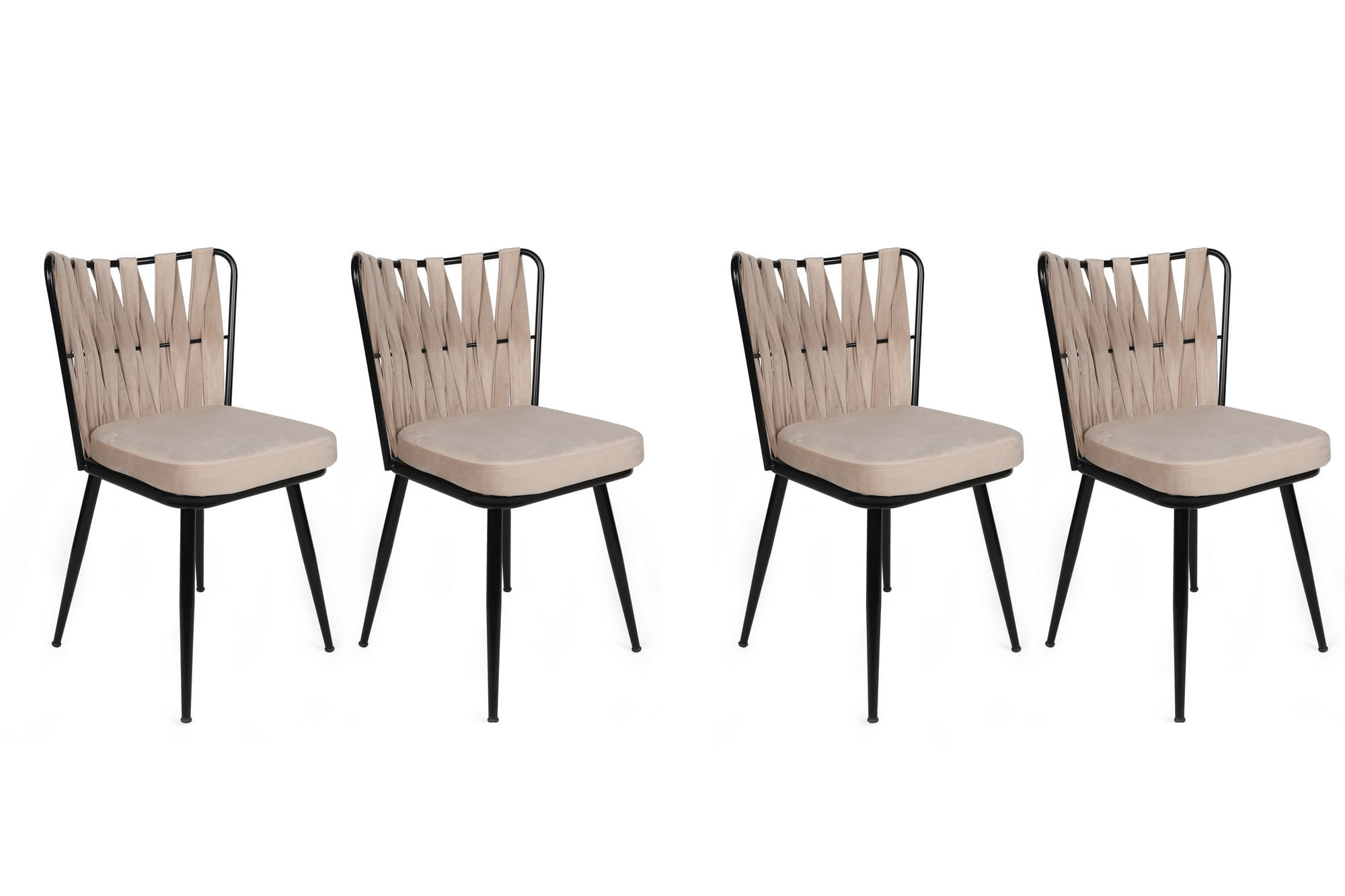 Set scaune, Hanah Home, metal, catifea, crem si negru, 43x43x82 cm, 4 bucati