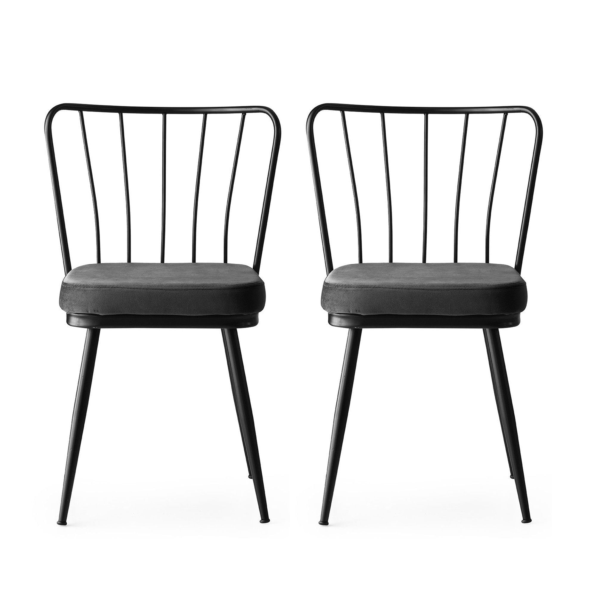 Set scaune, Hanah Home, metal, catifea, negru, 43x42x82 cm, 974NMB1185 — imaginea 3