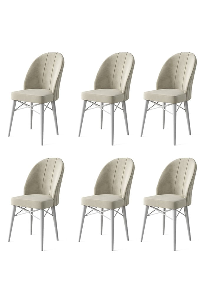 Set scaune, Hanah Home, metal, crem si alb, 44x42x96 cm, 6 piese