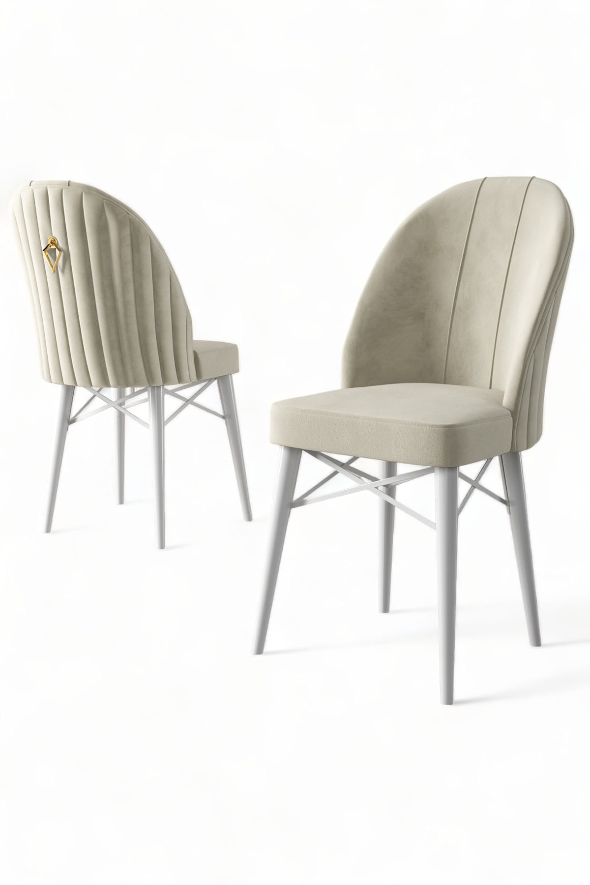 Set scaune, Hanah Home, metal, crem si alb, 44x42x96 cm, 6 piese — imaginea 3