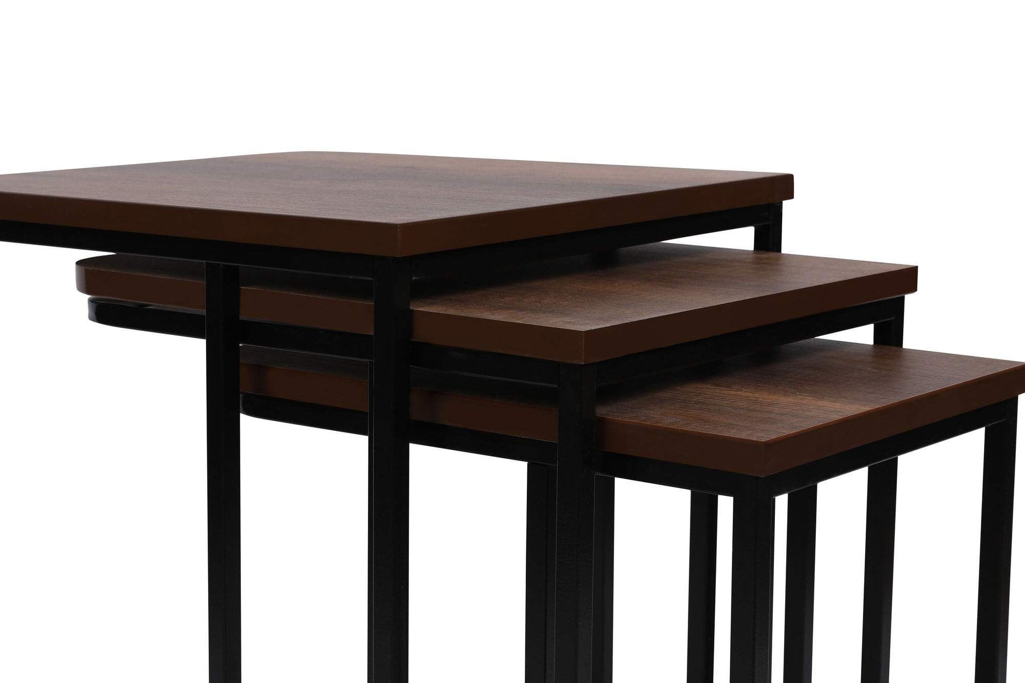Set masute cuib, Hanah Home, metal si mdf, nuc si negru, 41x46x48.8 cm, 36x44x53.8 cm, 31x42x59 cm — imaginea 3