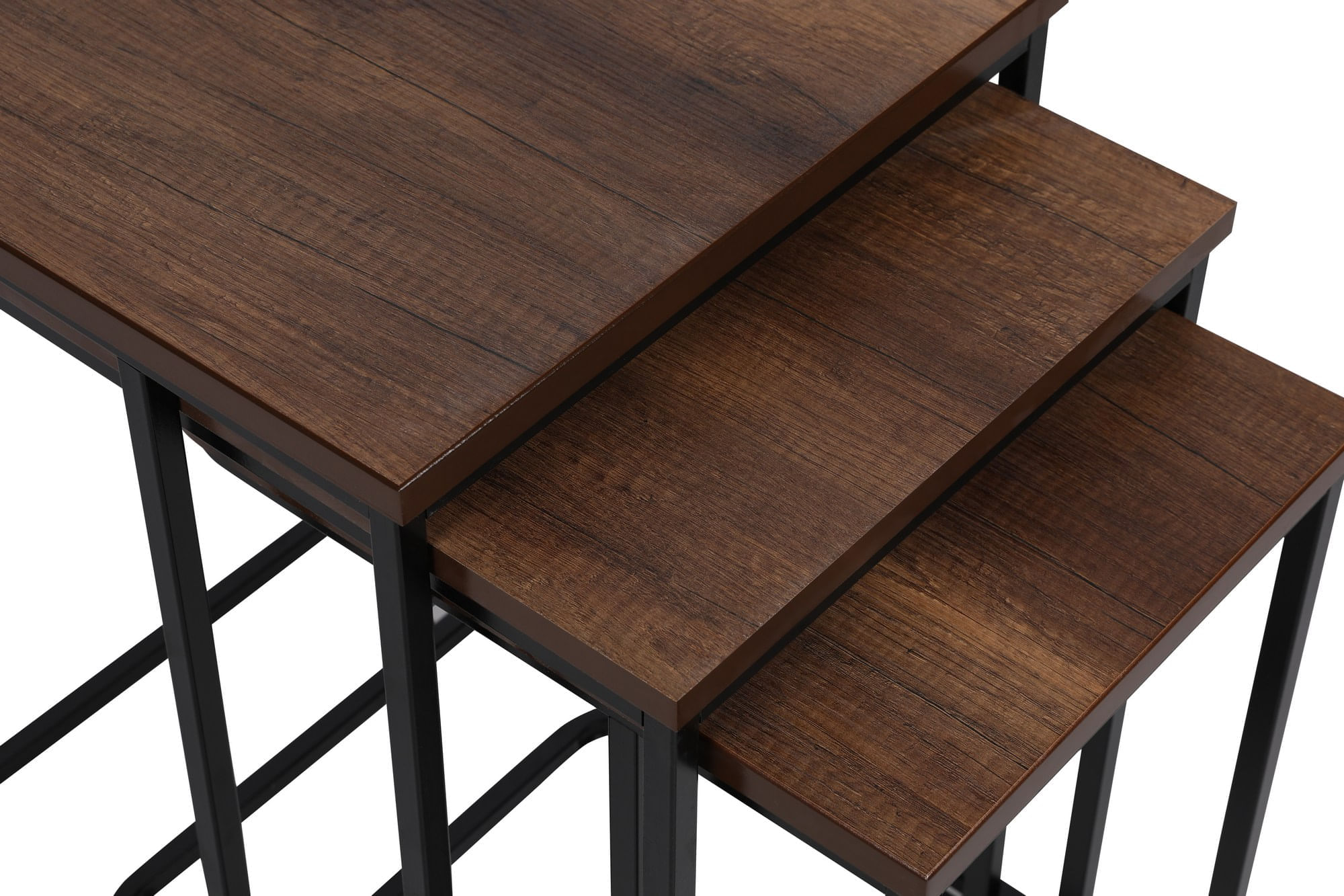 Set masute cuib, Hanah Home, metal si mdf, nuc si negru, 41x46x48.8 cm, 36x44x53.8 cm, 31x42x59 cm — imaginea 5