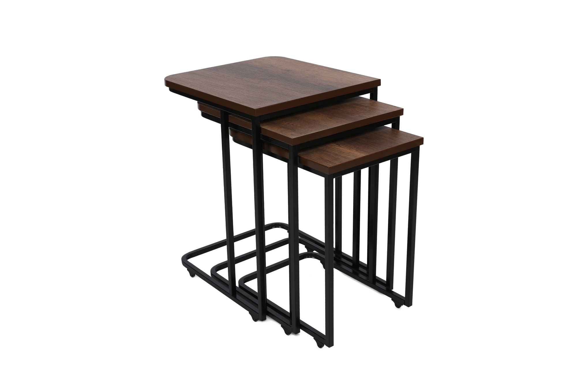 Set masute cuib, Hanah Home, metal si mdf, nuc si negru, 41x46x48.8 cm, 36x44x53.8 cm, 31x42x59 cm — imaginea 6