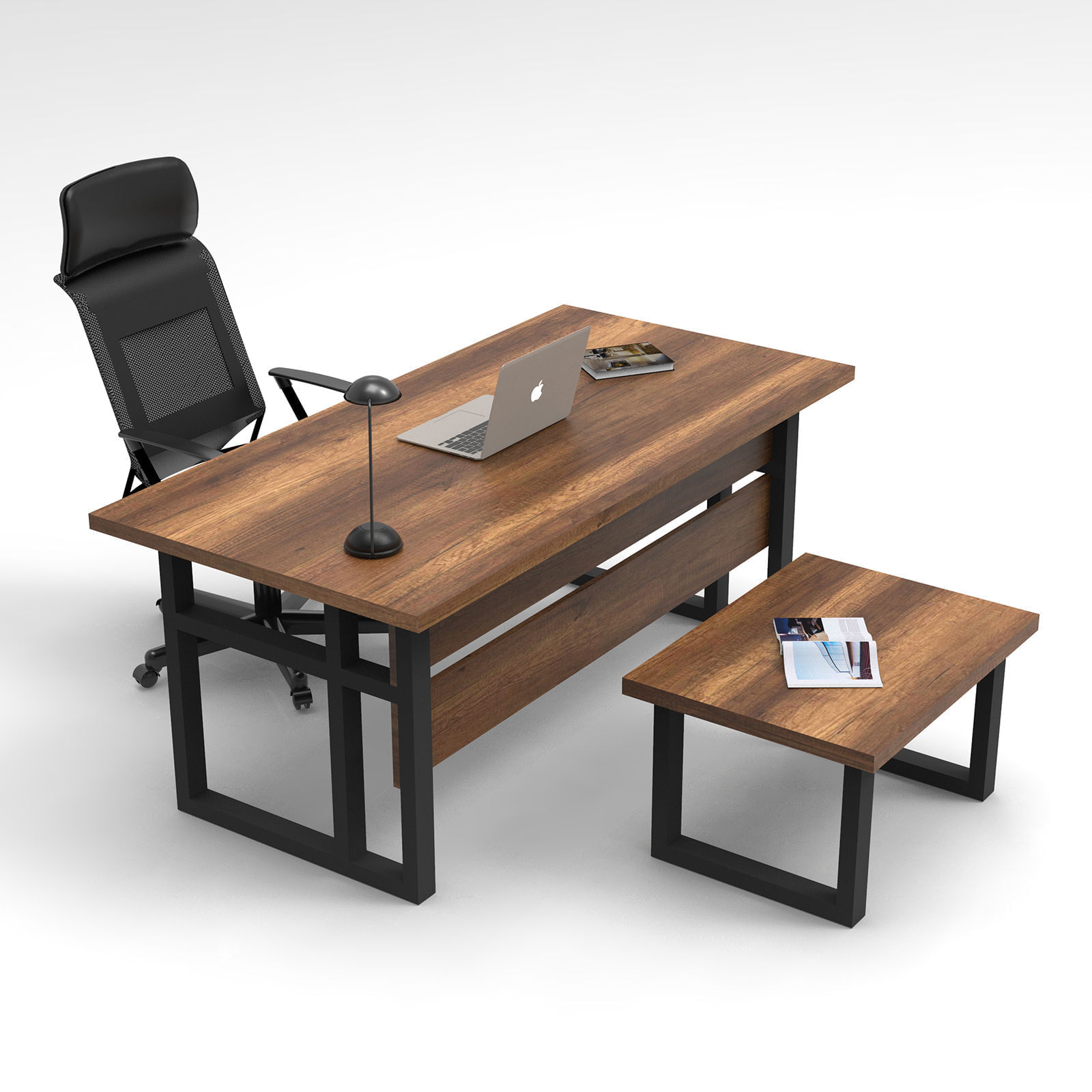 Set mobilier birou, Hanah Home, pal melaminat, nuc si antracit, birou 180x90x73 cm, masuta 80x60x43 cm — imaginea 2