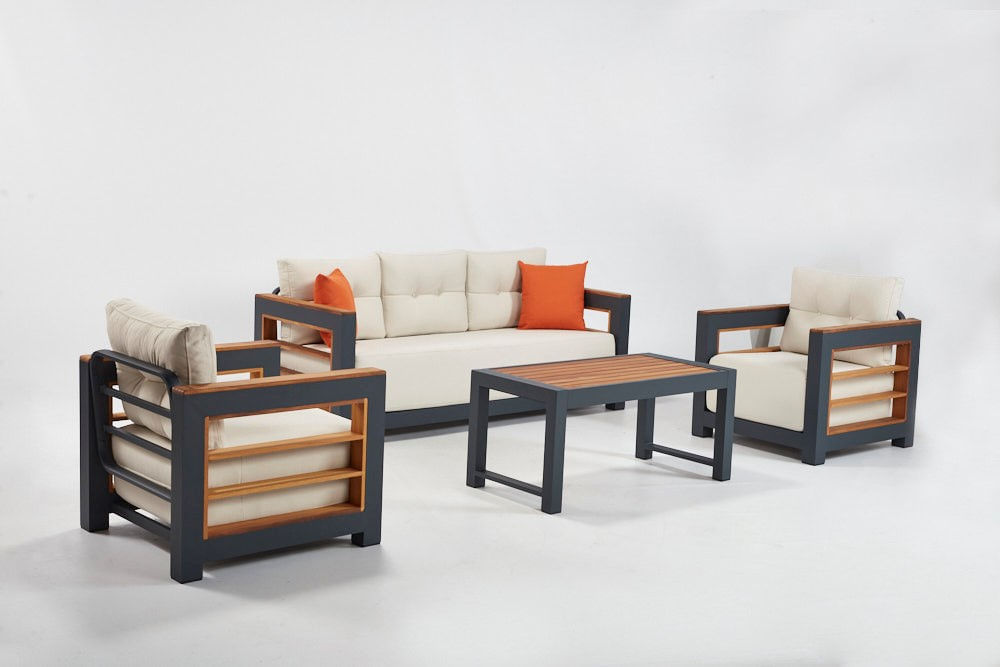 Set mobilier de gradina, Hanah Home, aluminiu, alb, 3 piese — imaginea 2