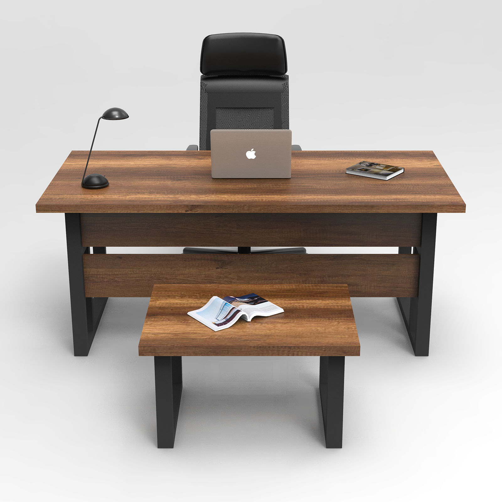 Set mobilier birou, Hanah Home, pal melaminat, nuc si antracit, birou 180x90x73 cm, masuta 80x60x43 cm — imaginea 4