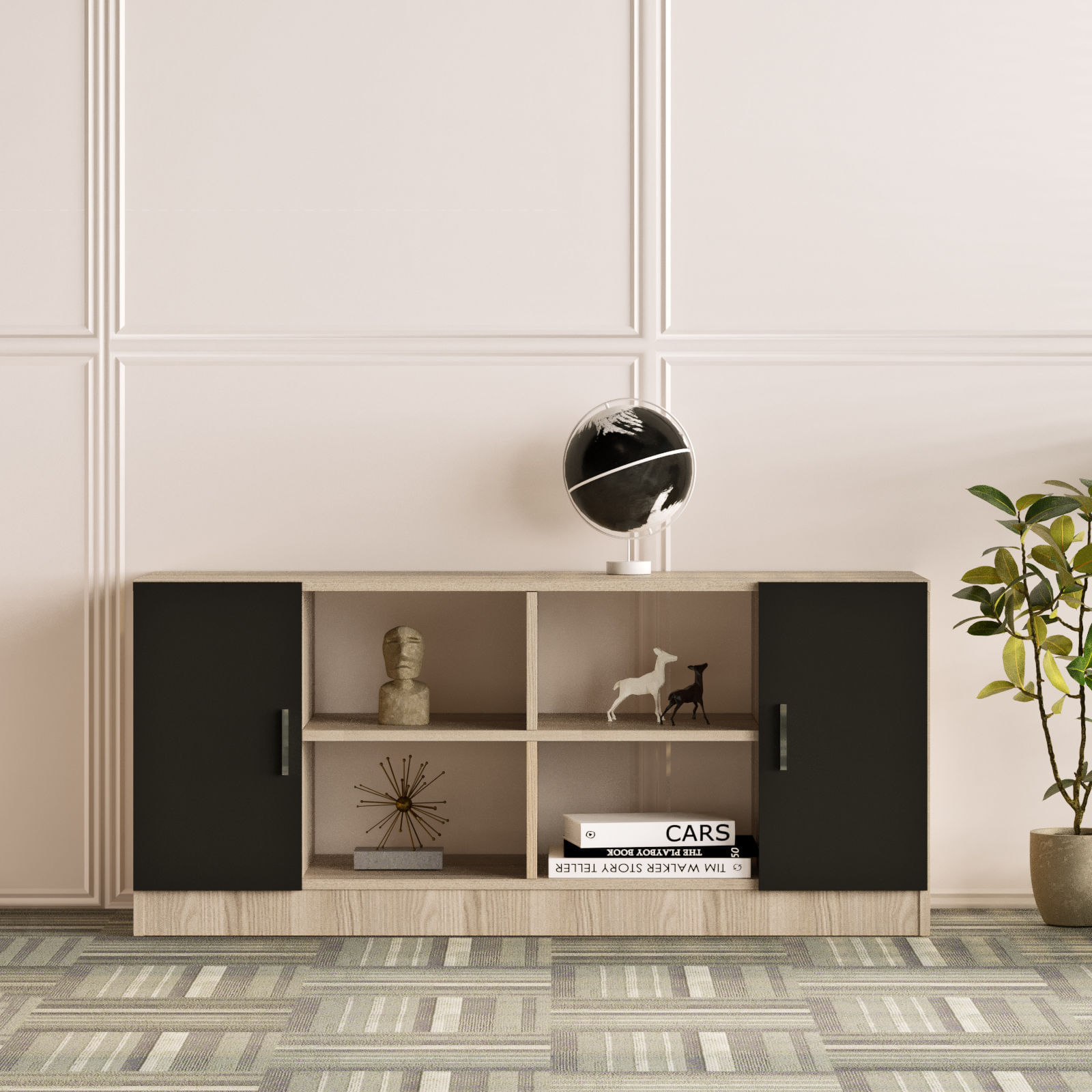 Set mobilier birou, Hanah Home, pal melaminat, stejar si negru, 5 piese — imaginea 4