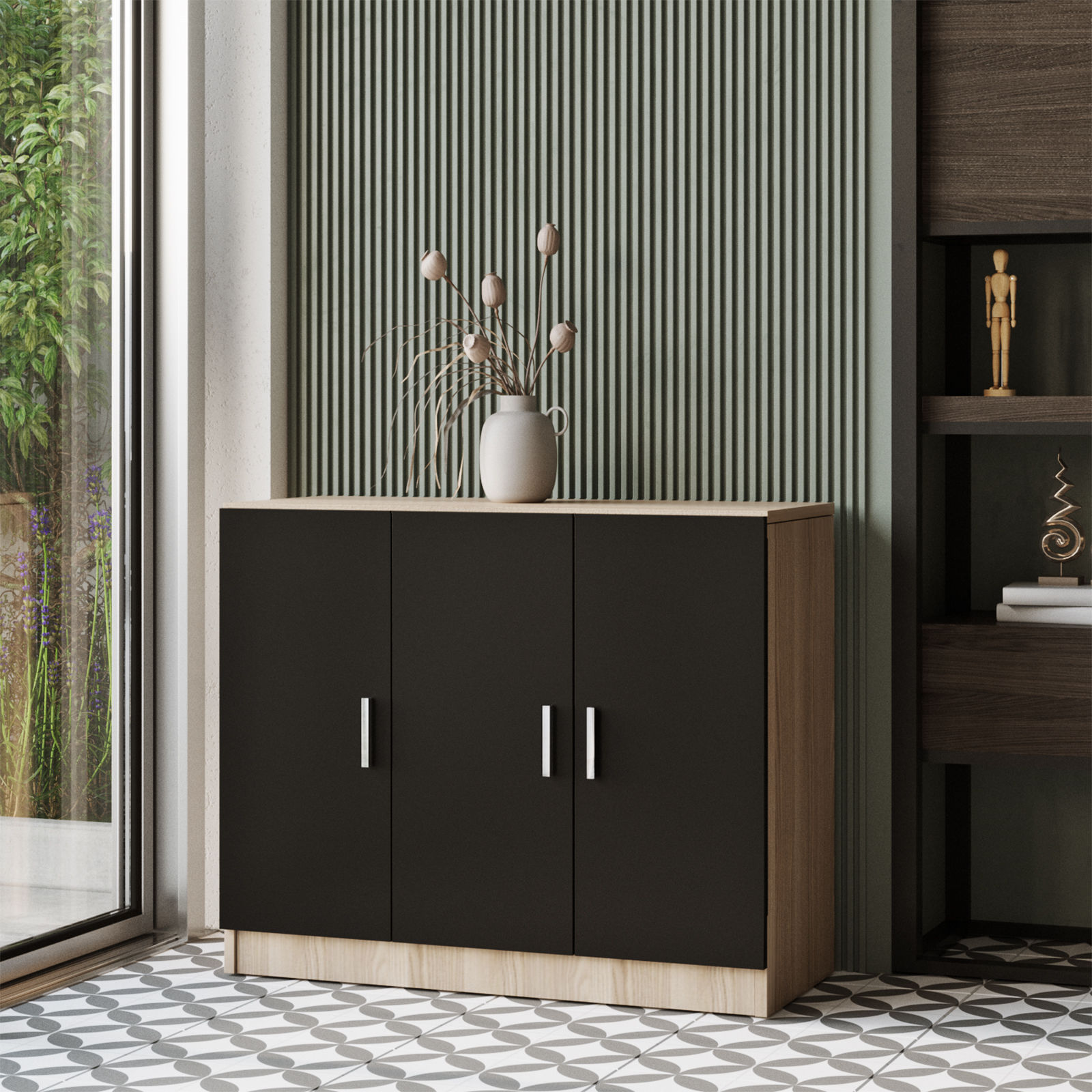 Set mobilier birou, Hanah Home, pal melaminat, stejar si negru, 5 piese — imaginea 5