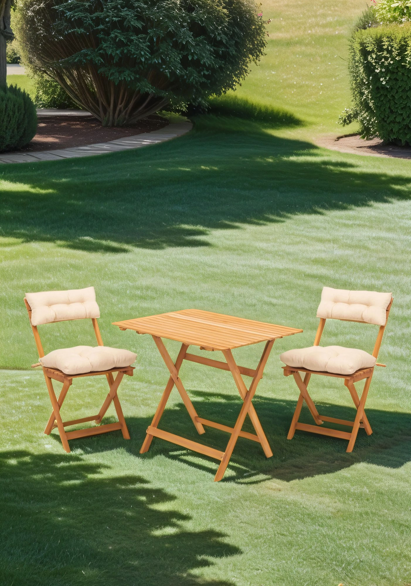 Set masa si scaune gradina, Hanah Home, lemn fag, natural crem, masa 80x60x72 cm, 2 scaune 40x30x81 cm, 644MYD1151 — imaginea 2