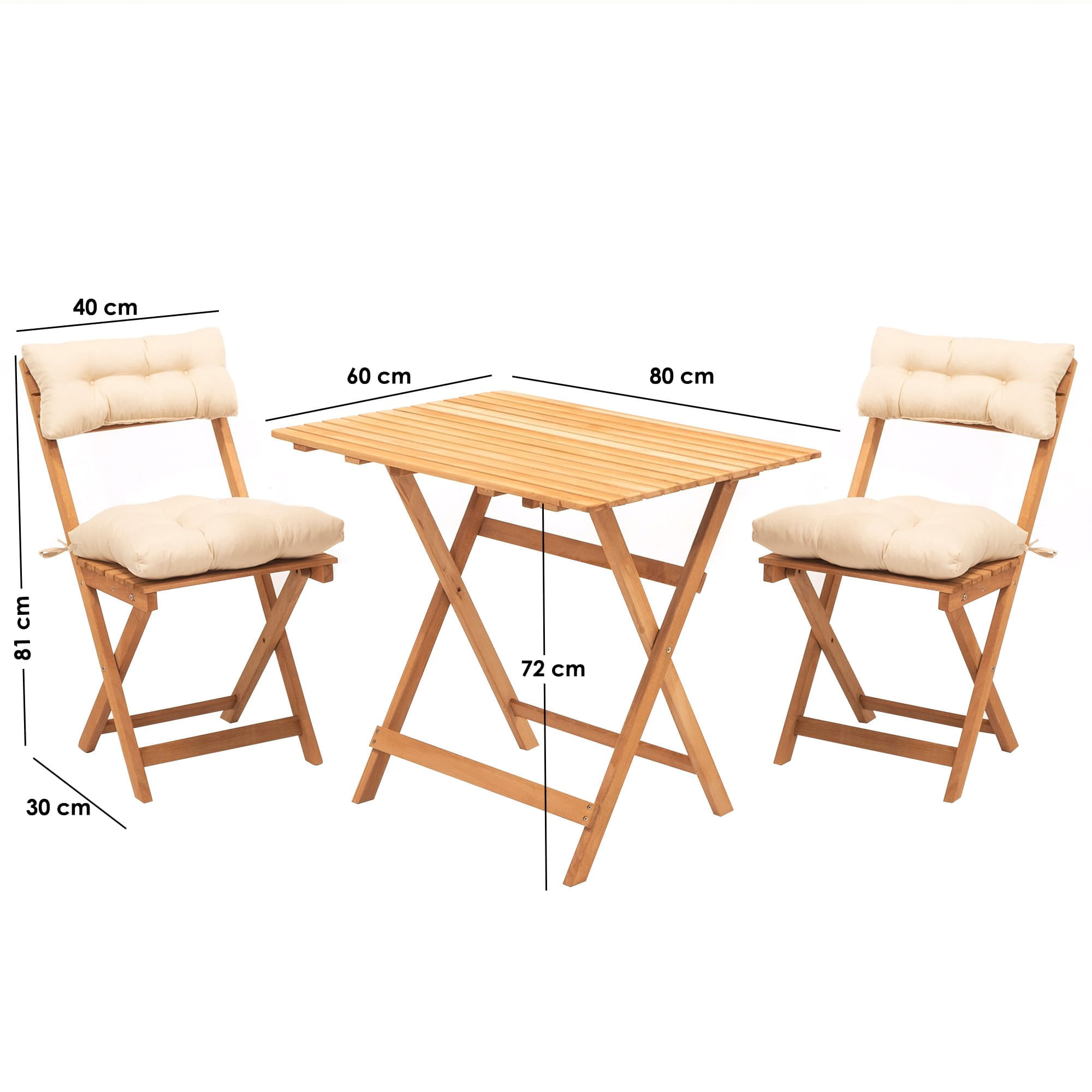 Set masa si scaune gradina, Hanah Home, lemn fag, natural crem, masa 80x60x72 cm, 2 scaune 40x30x81 cm, 644MYD1151 — imaginea 4