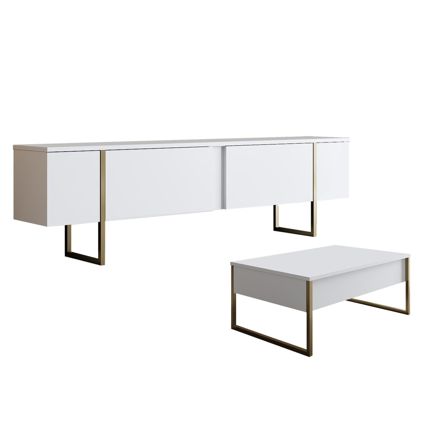 Set mobilier living, Hanah Home, pal melaminat, alb auriu, tv 180x30x47 cm, masuta 90x39x40 cm