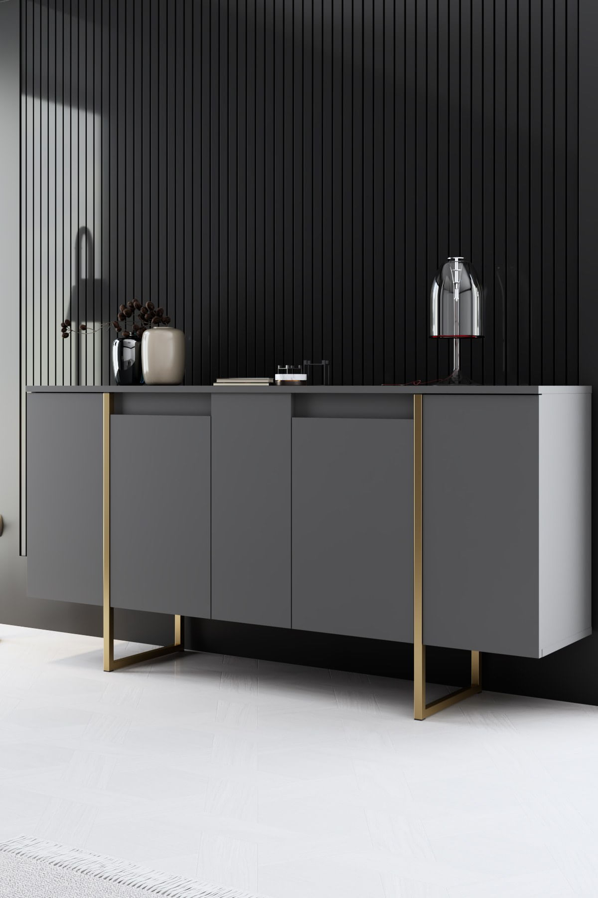 Set mobilier living, Hanah Home, pal melaminat, antracit, auriu, picioare metalice - imagine 8