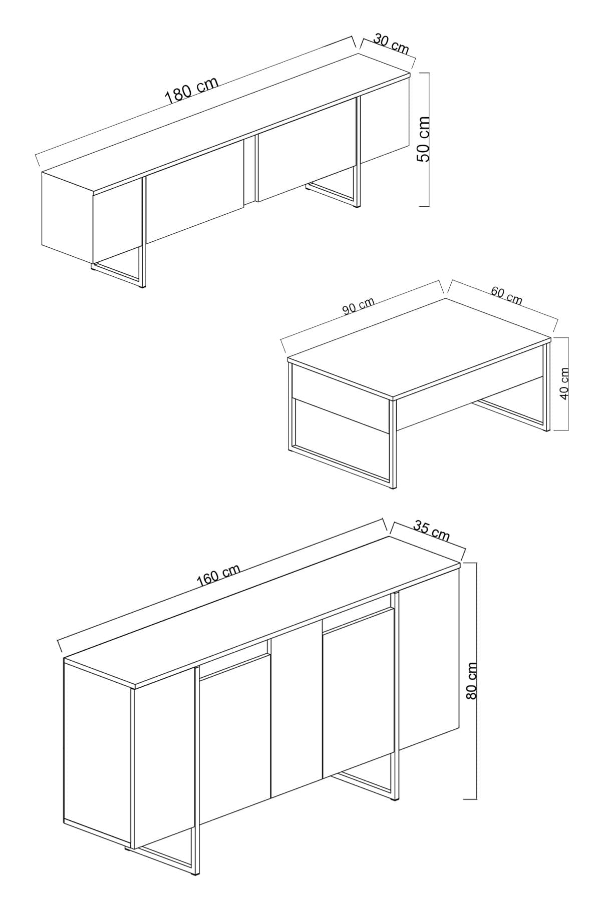 Set mobilier living, Hanah Home, pal melaminat, antracit, auriu, picioare metalice - imagine 13