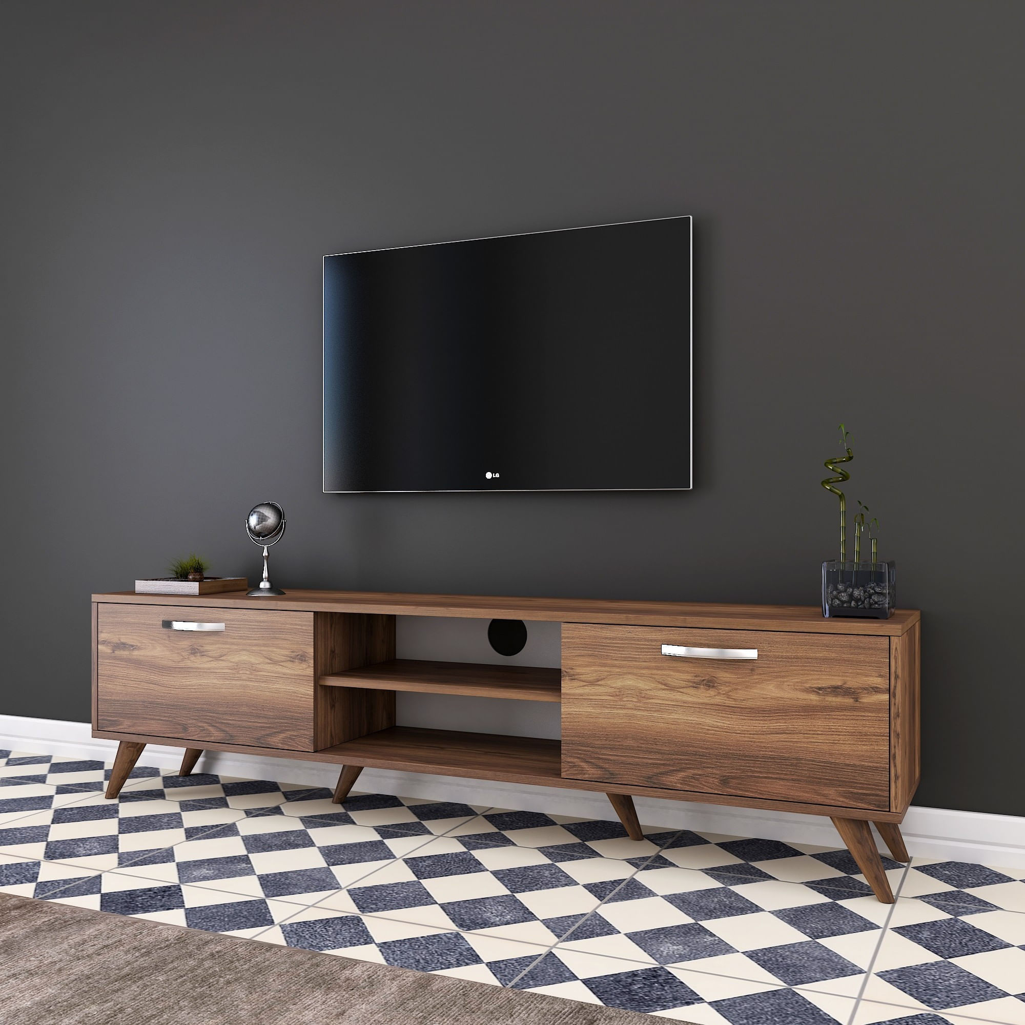 Comoda tv, Hanah Home, pal melaminat, nuc, 180x35x48.6 cm - 1 | YEO