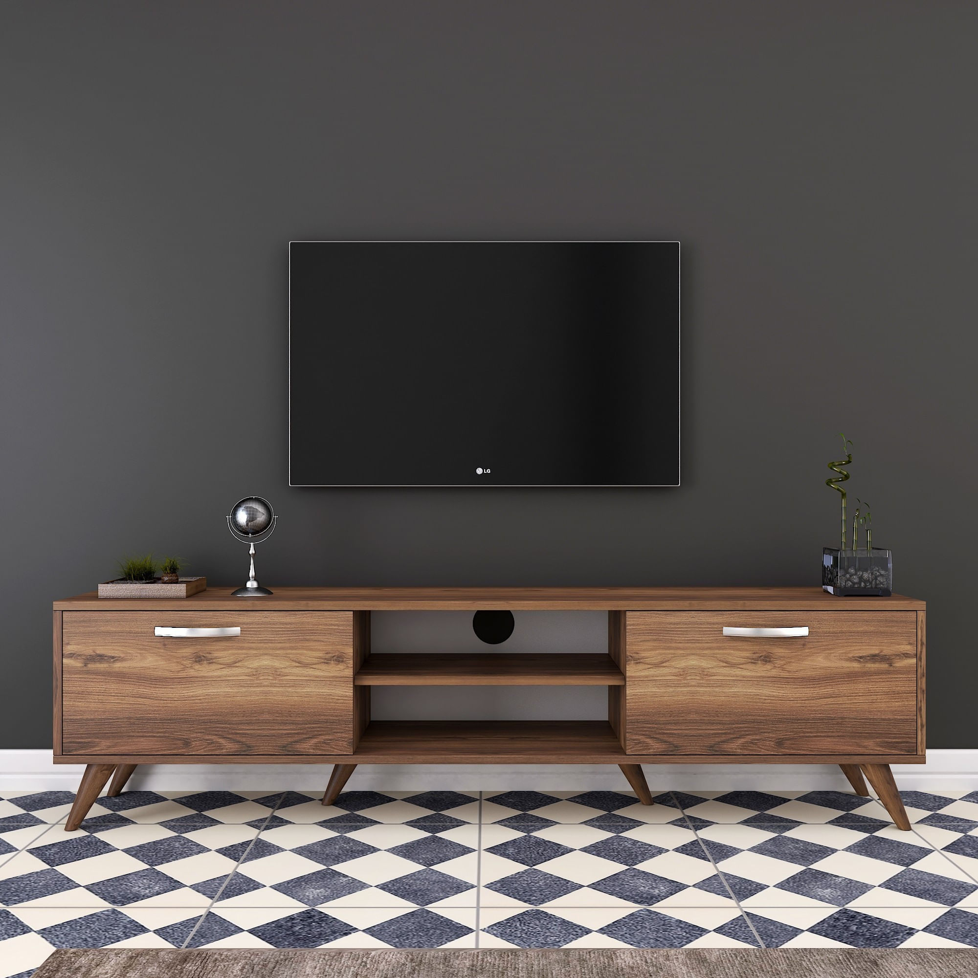 Comoda tv, Hanah Home, pal melaminat, nuc, 180x35x48.6 cm - 3 | YEO