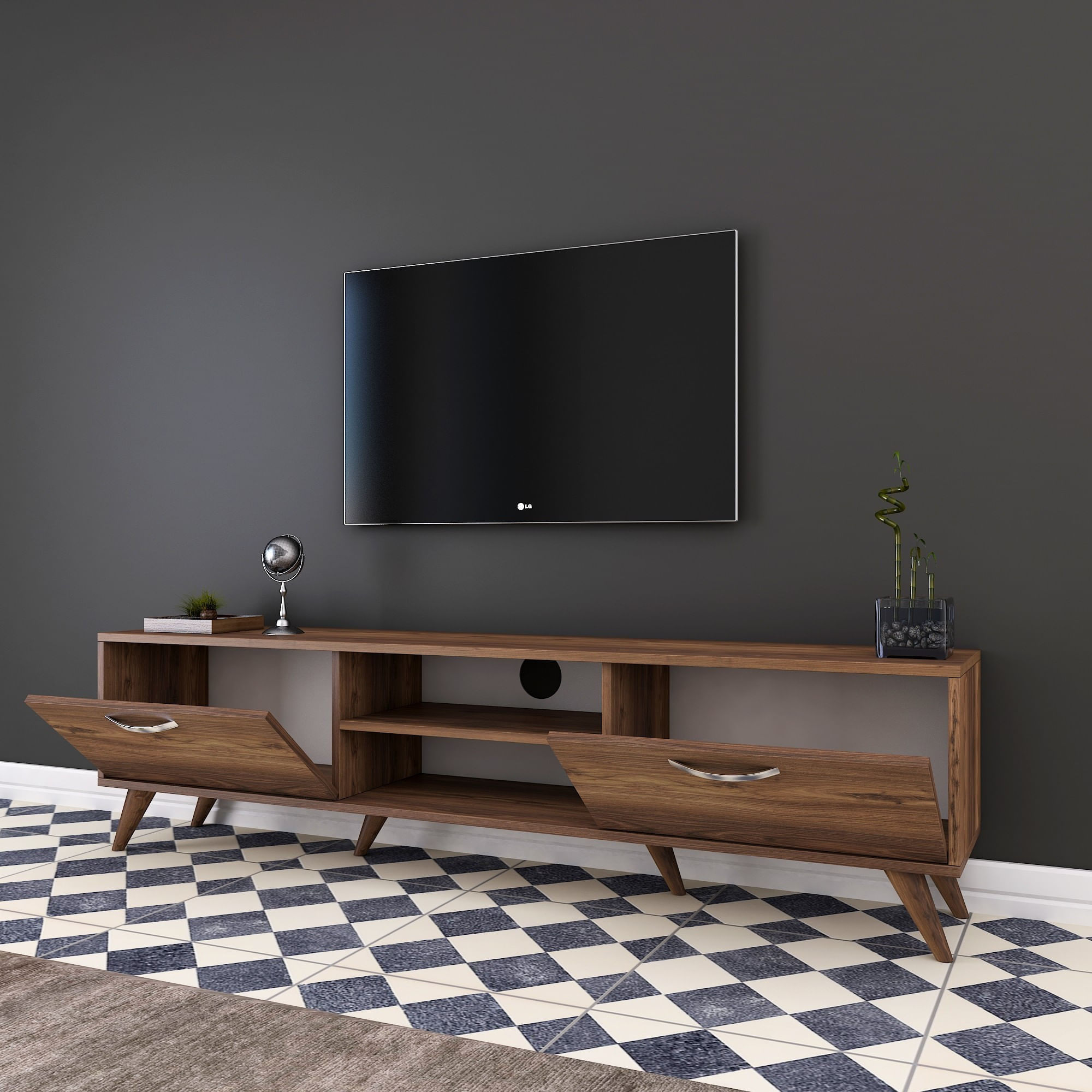 Comoda tv, Hanah Home, pal melaminat, nuc, 180x35x48.6 cm - 4 | YEO