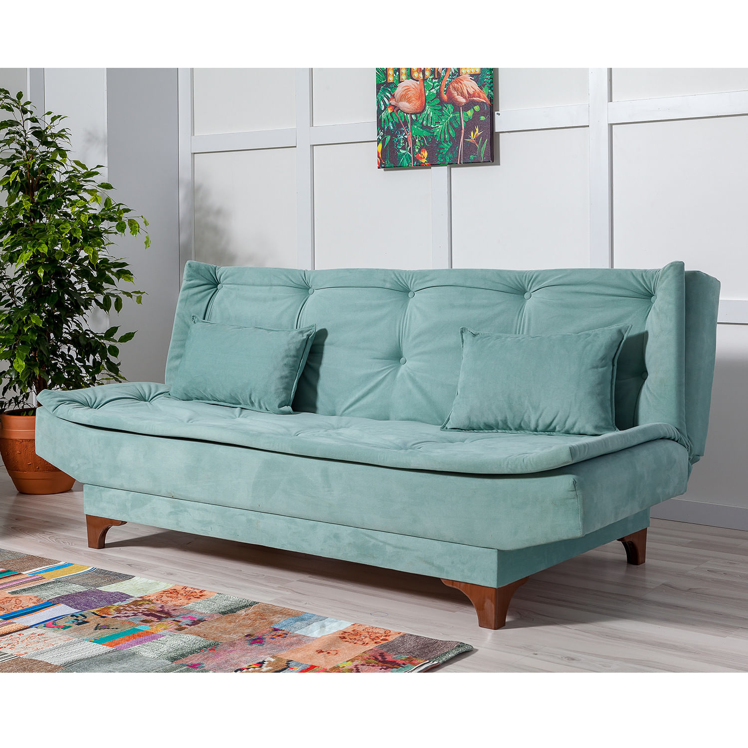 Canapea extensibila 3 locuri, Atelier Del Sofa, lemn de pin, verde marin, 190x85x90 cm - 1 | YEO