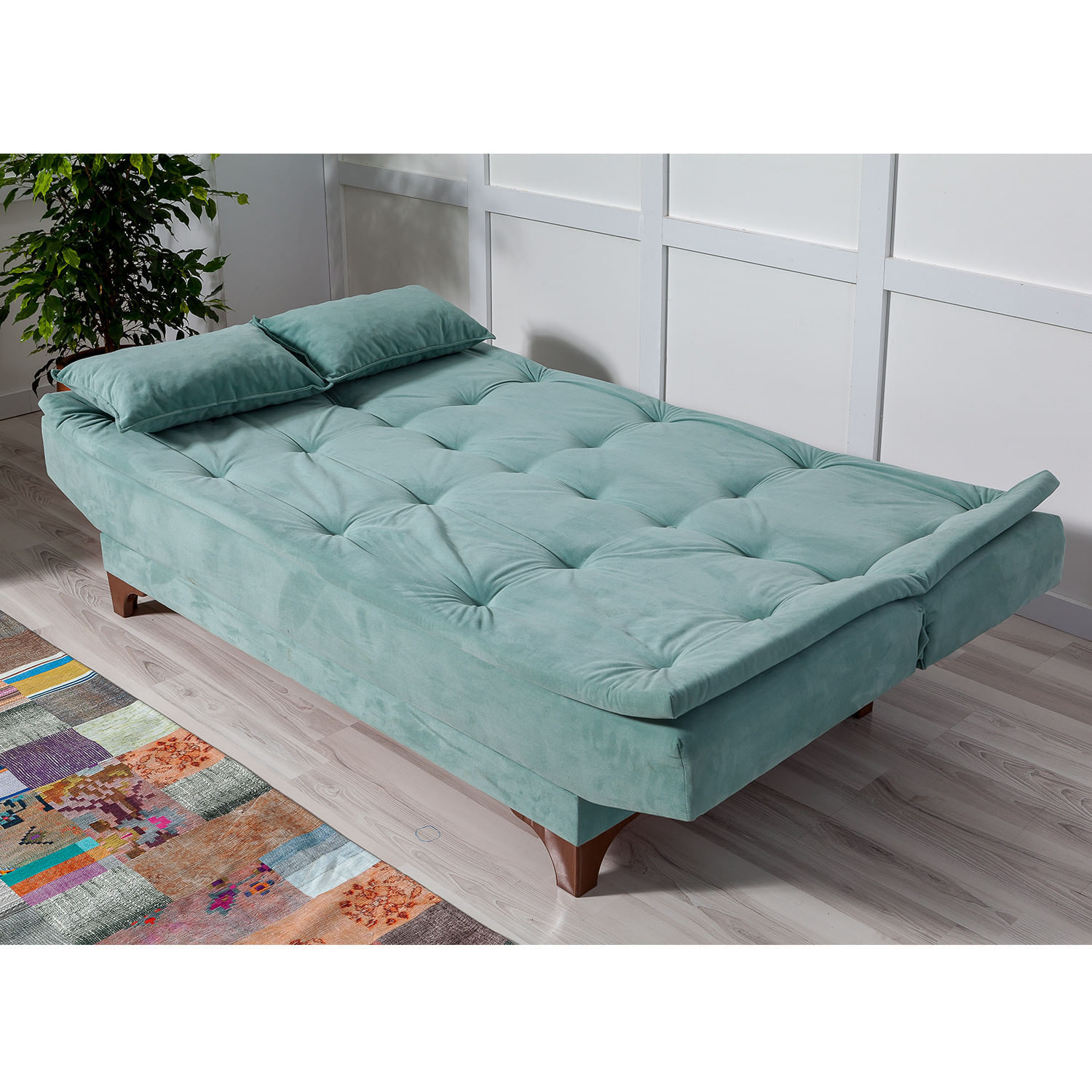 Canapea extensibila 3 locuri, Atelier Del Sofa, lemn de pin, verde marin, 190x85x90 cm - 2 | YEO