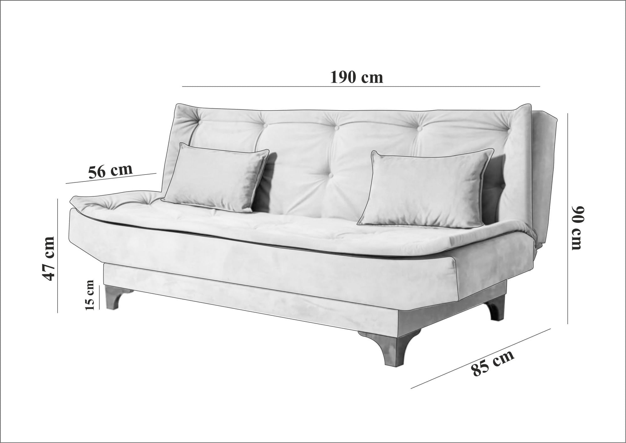 Canapea extensibila 3 locuri, Atelier Del Sofa, lemn de pin, verde marin, 190x85x90 cm - 5 | YEO