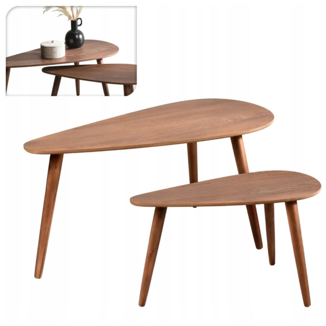 Set 2 Masute de Cafea – Finisaj nuc – 80x40xH40 cm si 60x30xH35 cm — imaginea 2