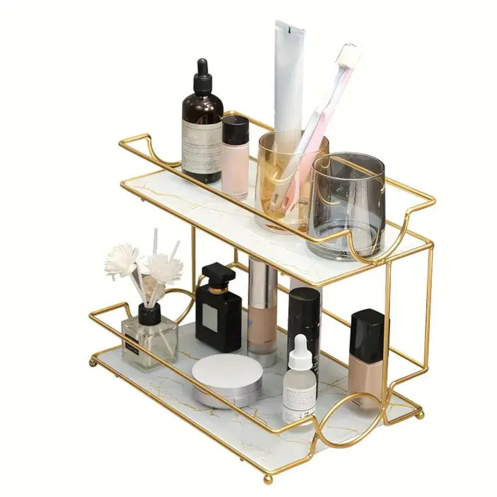 Raft metalic multifunctional, cu 2 polite, dimensiuni 32x21x25,5cm, Ariu/Alb ABYZ™ — imaginea 2