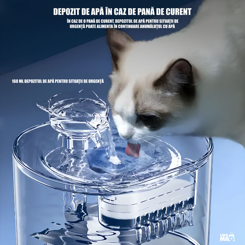 Dispenser apa automat tip fantana Linomag® 2.2L, filtrare carbon, debit reglabil, silentios, pisici/caini, Transparent