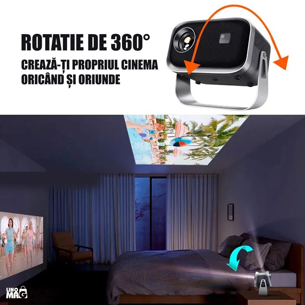 Videoproiector LED LCD Portabil Full HD, Linomag®, 150 ANSI lumeni, WiFi, Bluetooth, HDMI, AV, USB, Dark Ash Silver