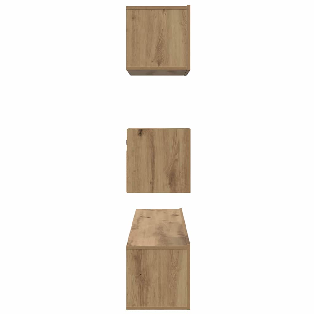 Set comoda TV cu raft Pe perete cu depozitare cu usa 4 pcs stejar artizanal — imaginea 9