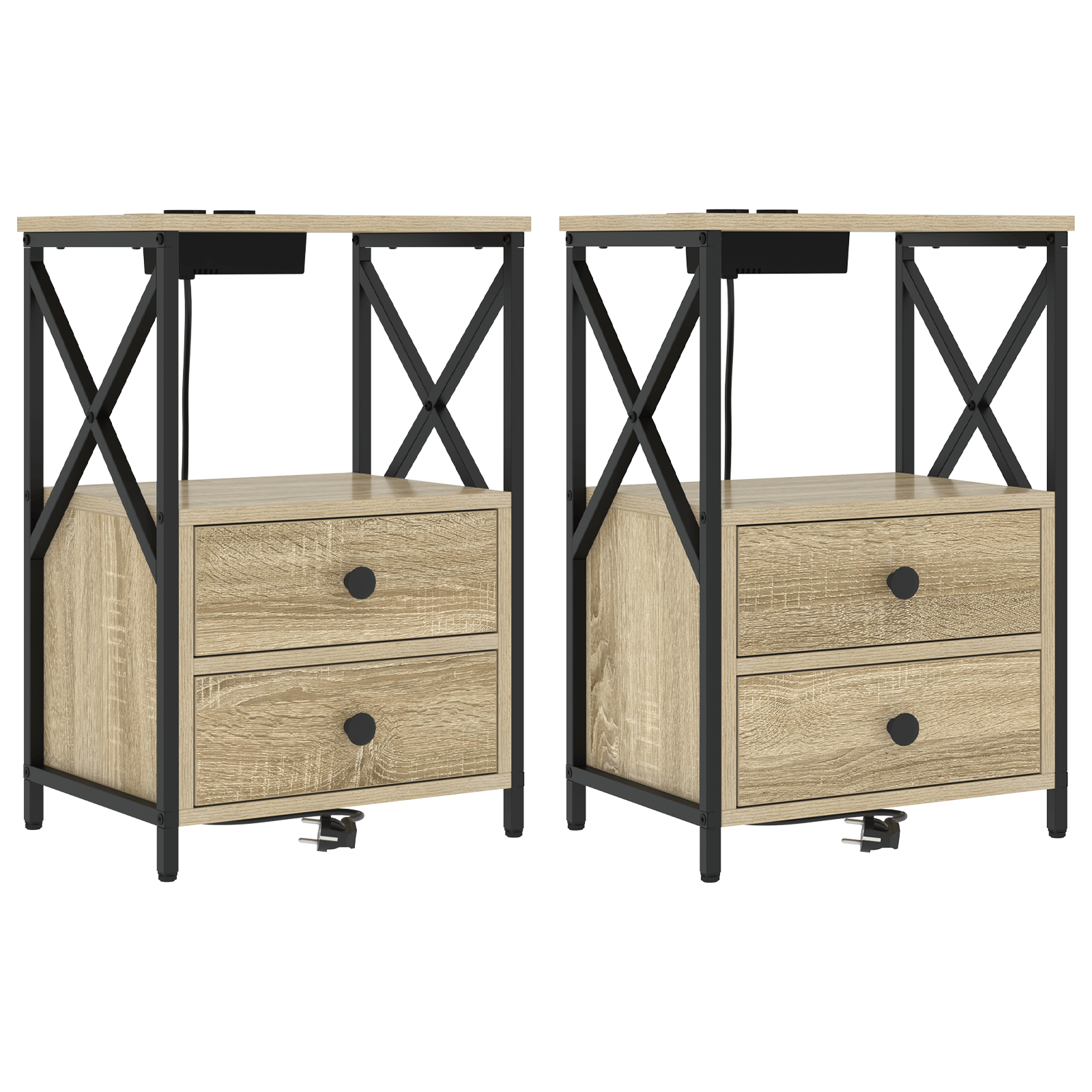 Cabinet de noptiere cu statie de incarcare 2 pcs Stejar sonoma — imaginea 2