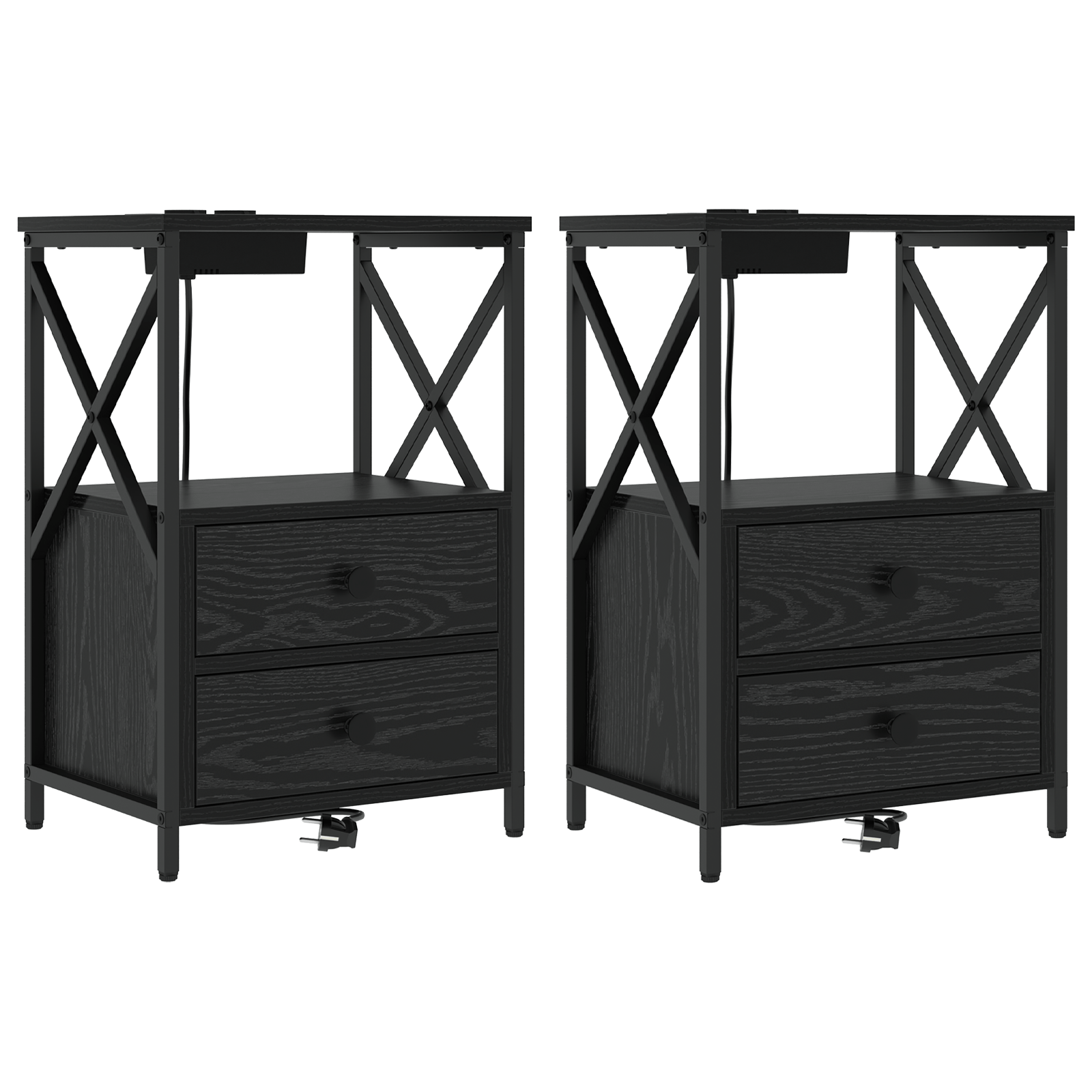 Cabinet de noptiere cu statie de incarcare 2 pcs Stejar negru — imaginea 2