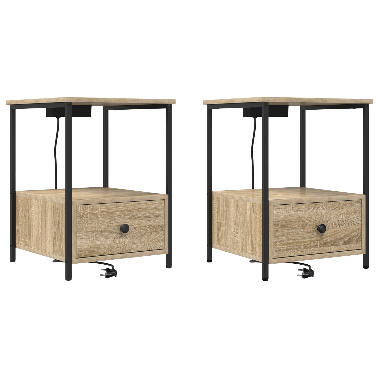 Cabinet de noptiere cu statie de incarcare 2 pcs Stejar sonoma — imaginea 2