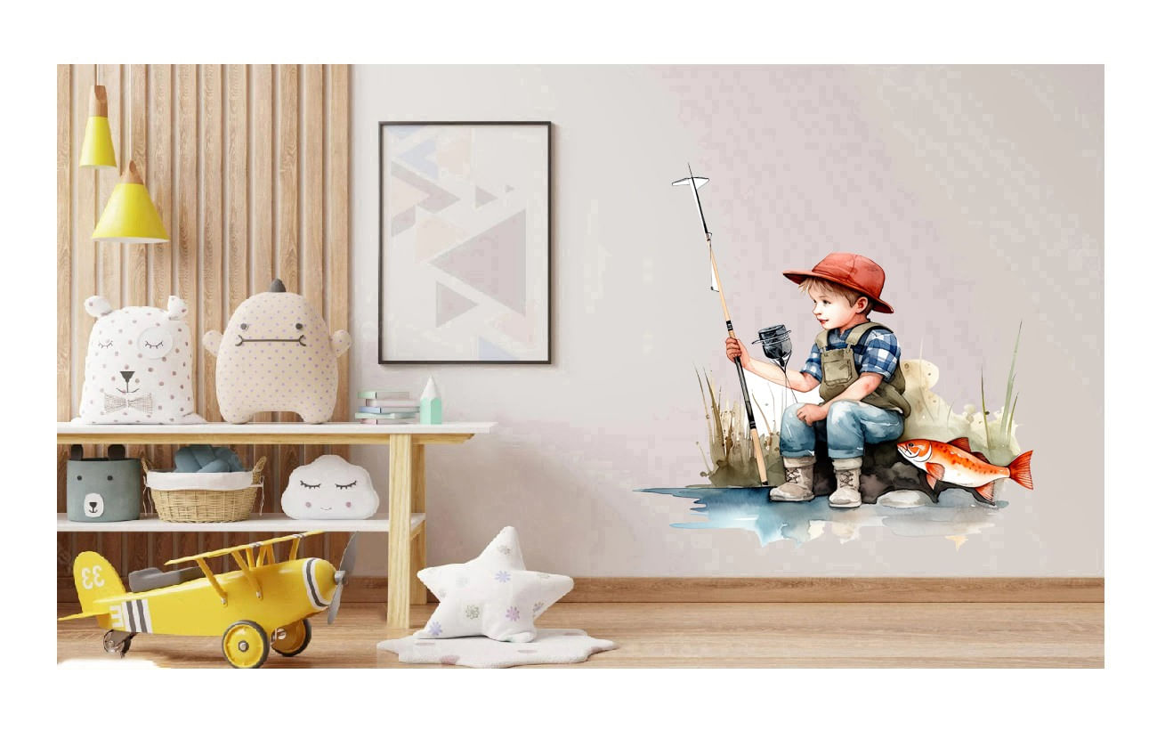 Sticker decorativ, Baiat la Pescuit, Multicolor, 62 cm, 1289STK