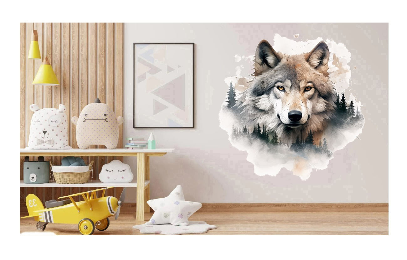 Sticker decorativ, Lup, Gri, 65 cm, 1307STK-5
