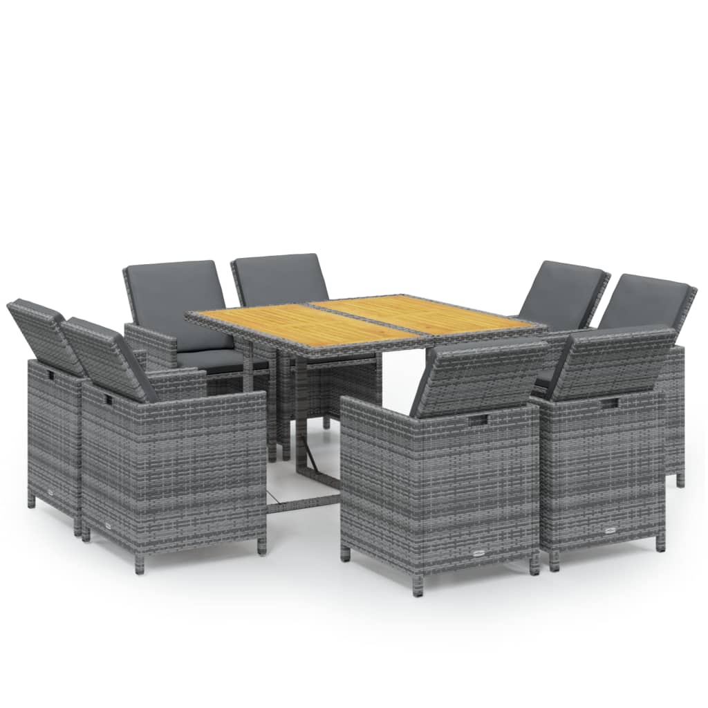 Set mobilier gradina cu perne, 9 piese, gri, poliratan