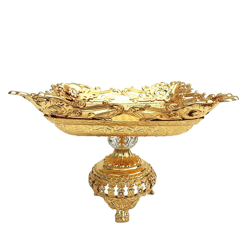 Fructiera din metal, Model floral cu cristale, Luxury, Gold, 23 cm, 167STH