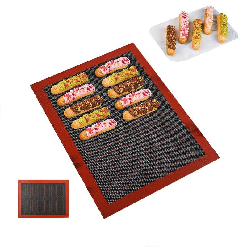 Covoras microforat pentru copt eclere, foaie antiaderenta, 40x30 cm, 18 Eclere, Maro, 397COF