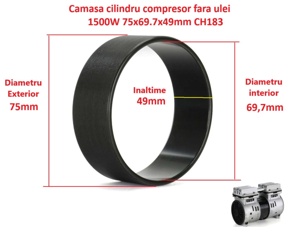 Camasa cilindru compresor fara ulei 1100-1500W 75x69.7x49mm CH183 — imaginea 2