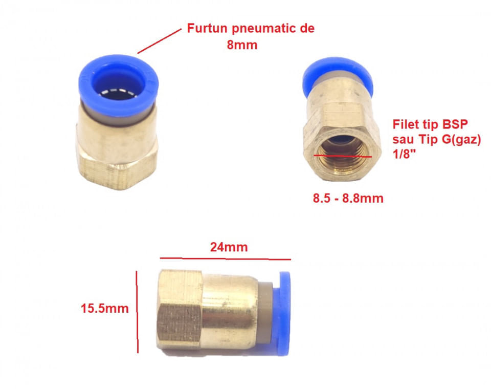 Cupla rapida aer filet 1/8" diametru furtun 8mm PCF8-0 CH064 — imaginea 5