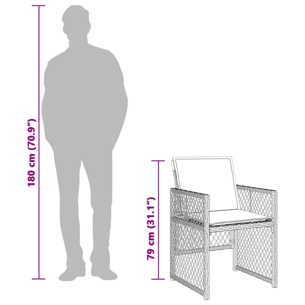 Set mobilier de gradina cu perne, 17 piese, gri, poliratan — imaginea 9