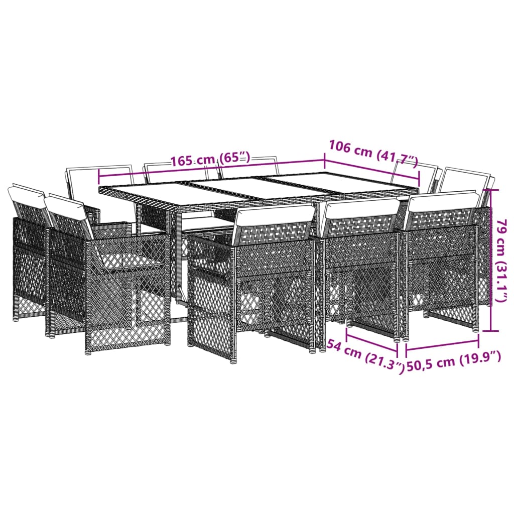 Set mobilier de exterior cu perne, 11 piese, negru, poliratan — imaginea 8