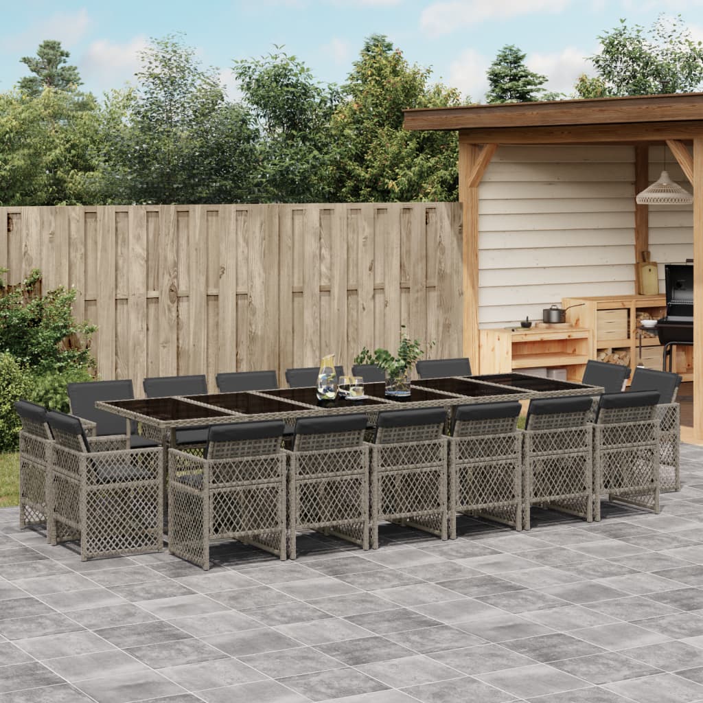 Set mobilier de gradina cu perne, 17 piese, gri, poliratan — imaginea 2