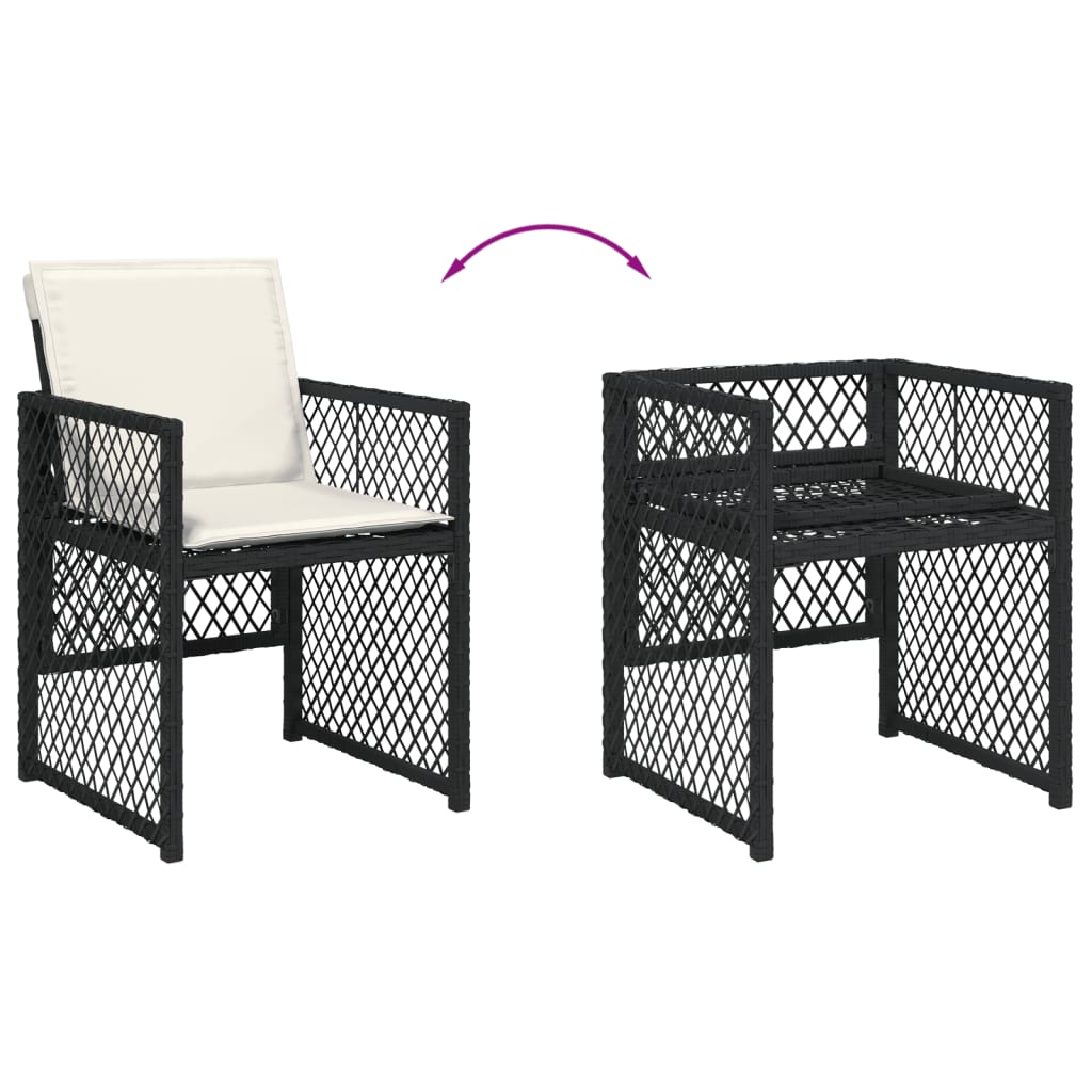 Set mobilier de exterior cu perne, 11 piese, negru, poliratan — imaginea 5