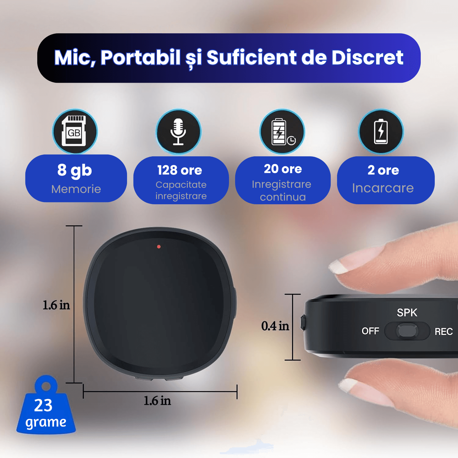 Reportofon Spion 8GB cu Activare Vocala, Magnet, 128h Autonomie, Redare Instant - Ideal pentru Birou, Casa, Masina - imagine 4