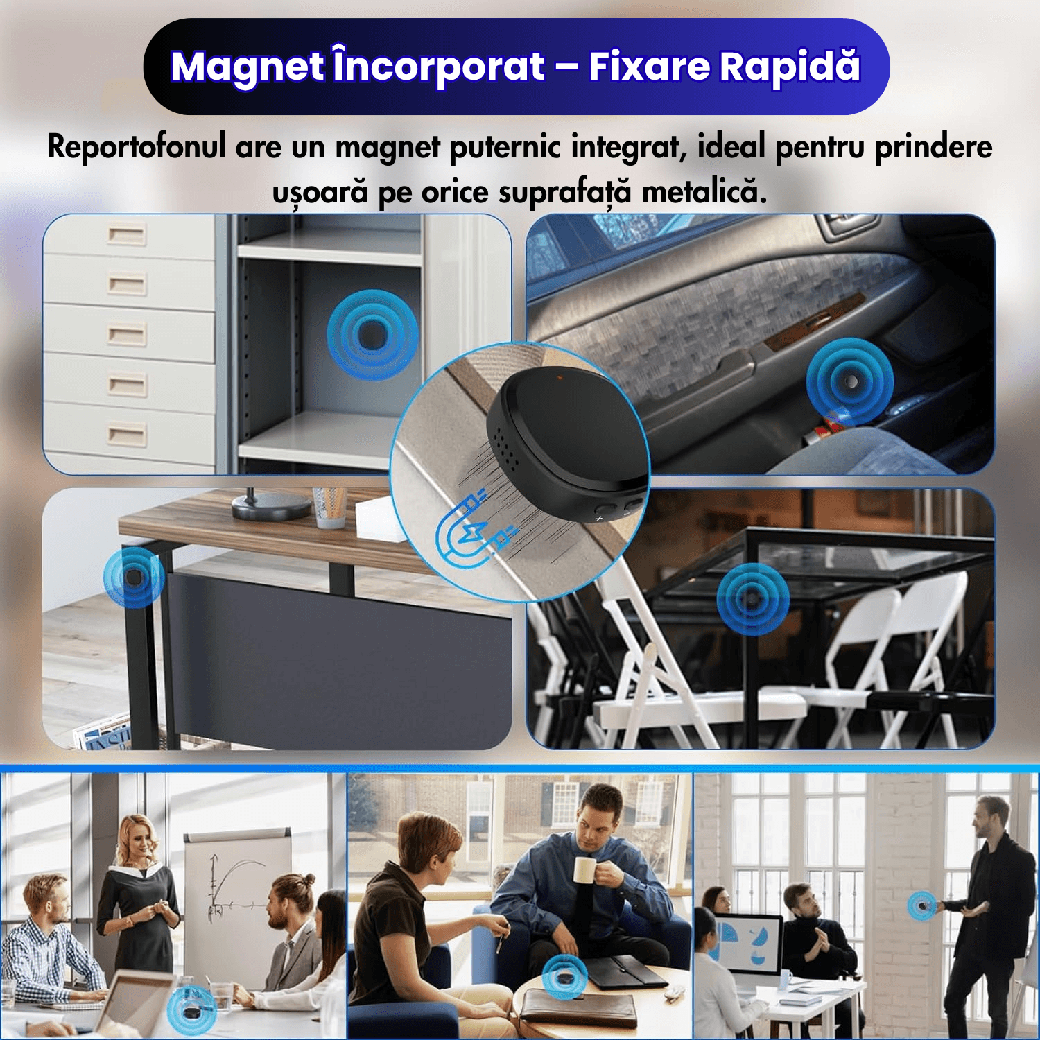 Reportofon Spion 8GB cu Activare Vocala, Magnet, 128h Autonomie, Redare Instant - Ideal pentru Birou, Casa, Masina - imagine 5